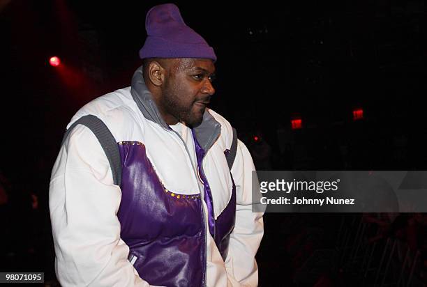 Ghostface Killah performs in HOT 97's Metro PCS 5 Boro Takeover Tour: Wu Massacre at the Nokia Theatre on March 5, 2010 in New York City.