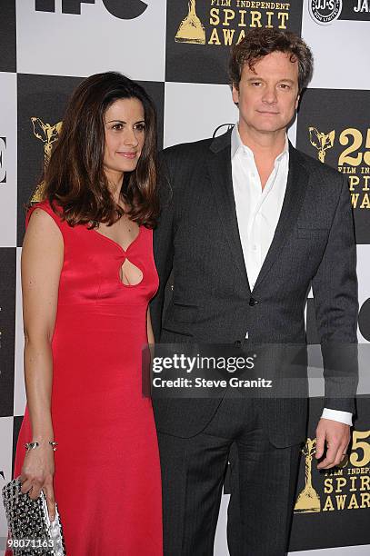 Livia Giuggioli and Colin Firth arrive at the 25th Film Independent Spirit Awards held at Nokia Theatre L.A. Live on March 5, 2010 in Los Angeles,...