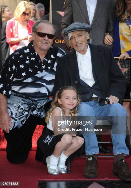 Actors Jack Nicholson poses with Dennis Hopper and his daughter Galen Grier Hopper who was honored with the 2,403rd Star on the Hollywood Walk of...