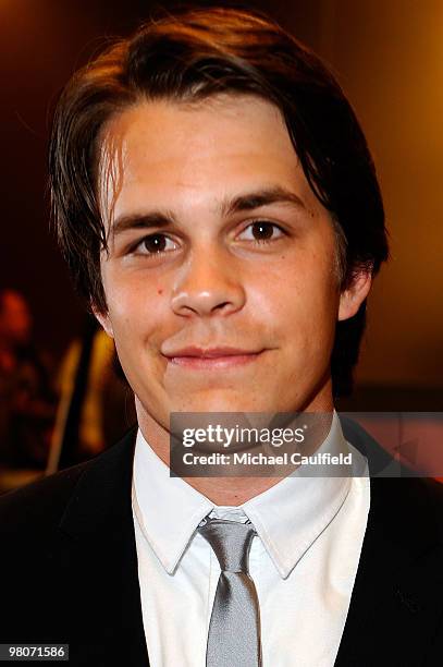 Actor Johnny Simmons arrives at "The Greatest" Los Angeles Premiere at Linwood Dunn Theater on March 25, 2010 in Hollywood, California.