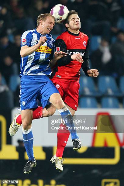 Andreas Johansson of Bochum and Pirmin Schwegler of Frankfurt go up for a header during the Bundesliga match between VfL Bochum and Eintracht...