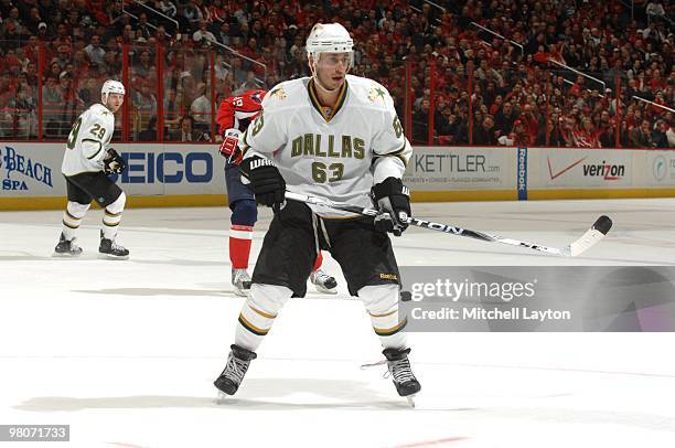 Mike Ribeiro of the Dallas Stars looks on during a NHL hockey game against the Washington Capitals on March 8, 2010 at the Verizon Center in...