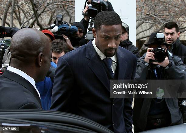 Player Gilbert Arenas of the Washington Wizards leaves the District of Columbia Court after being sentenced March 26, 2010 in Washington, DC. The...