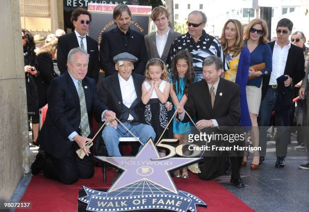 Actor Dennis Hopper,who was honored with the 2,403rd Star on the Hollywood Walk of Fame pictured with ( City Councilman Tom LeBonge, producer Mark...