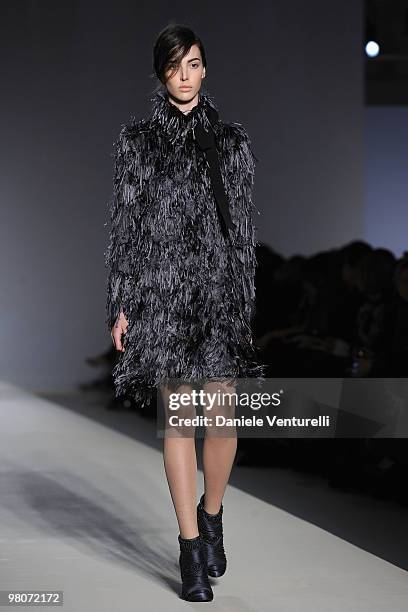 Model walks the catwalk during the Alberta Ferretti Milan Fashion Week Autumn/Winter 2010 on February 26, 2010 in Milan, Italy.