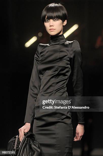 Model walks the runway during the Frankie Morello Milan Fashion Week womenswear Autumn/Winter 2010 show on February 25, 2010 in Milan, Italy.