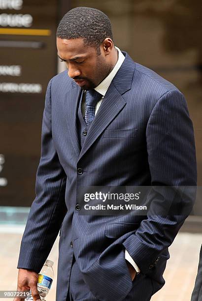 Player Gilbert Arenas of the Washington Wizards leaves the District of Columbia Court after being sentenced March 26, 2010 in Washington, DC. The...