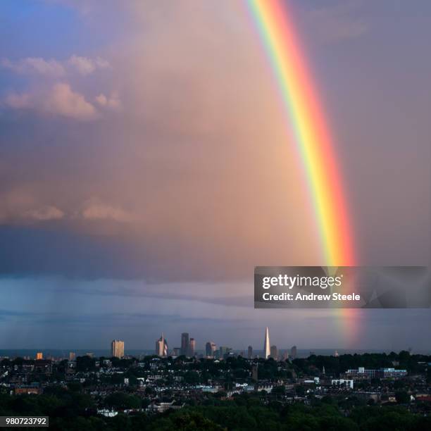 rainbow over city, london, uk - rainbow stock pictures, royalty-free photos & images