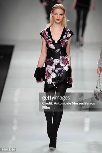Model walks the runway during the RoccoBarocco Milan Fashion Week Autumn/Winter 2010 show on February 26, 2010 in Milan, Italy.