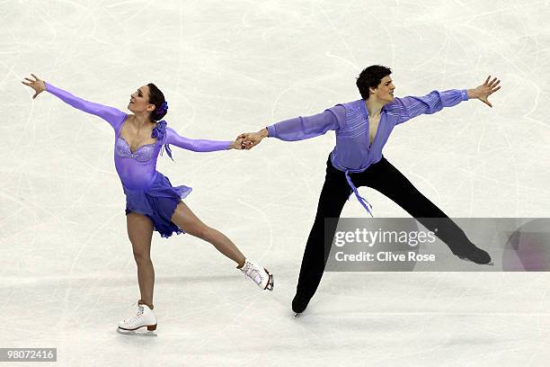 Vanessa Crone and Paul Poirier of Canada compete during the Ice Dance Free Dance during the 2010 ISU World Figure Skating Championships on March 26,...