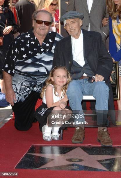 Jack Nicholson, Dennis Hopper and daughter Galen Hopper at Dennis Hopper's Star ceremony on Hollywood Walk Of Fame on March 26, 2010 in Los Angeles,...