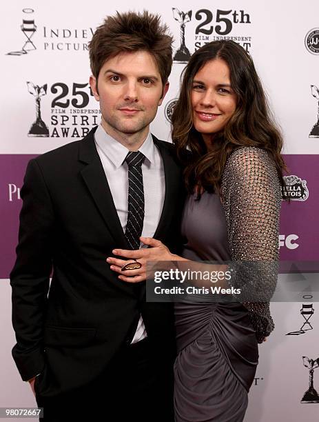 Actor Adam Scott and guest attend the 25th Independent Spirit Awards after party Hosted By Jameson Irish Whiskey held at Nokia Theatre L.A. Live on...