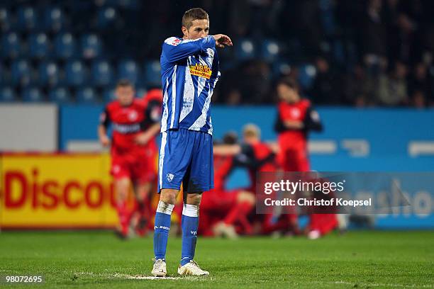 Stanislav Sestak of Bochum looks dejected after Frankfurt scored the second goal during the Bundesliga match between VfL Bochum and Eintracht...