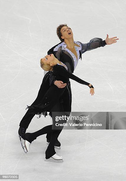 Ekaterina Brobova and Dmitri Soloviev of Russia compete during the Ice Dance Free Dance at the 2010 ISU World Figure Skating Championshipson March...