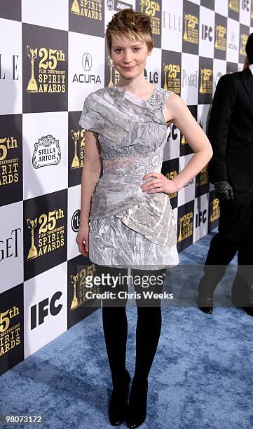 Actress Mia Wasikowska attends the 25th Independent Spirit Awards Hosted By Jameson Irish Whiskey held at Nokia Theatre L.A. Live on March 5, 2010 in...