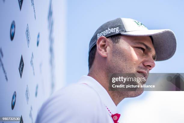 June 2018, Pulheim, Germany: Golf: Europe-Tour, International Open: Martin Kaymer, German golfplayer, gives an interview after his first round....