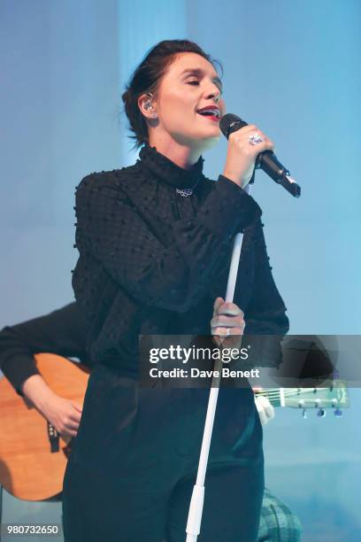 Jessie Ware performs as Tiffany & Co. Celebrates the launch of the Tiffany Paper Flower collection at The Lindley Hall on June 21, 2018 in London,...