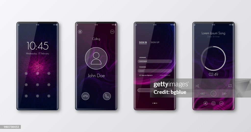 Modern smartphone templates isolated on white - UI and trendy backgrounds
