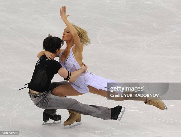 Britain's Sinead Kerr and John Kerr perform their free dance during the Ice Dance competition at the World Figure Skating Championships on March 26,...