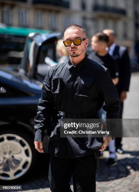 Singer J. Balvin is seen outside Louis Vuitton on day three of Paris Fashion Week Menswear SS19 on June 21, 2018 in Paris, France.