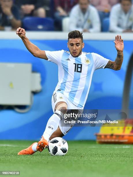 Eduardo Salvio of Argentina in action during the 2018 FIFA World Cup Russia group D match between Argentina and Croatia at Nizhniy Novgorod Stadium...