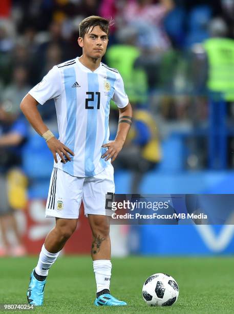 Paulo Dybala of Argentina looks on during the 2018 FIFA World Cup Russia group D match between Argentina and Croatia at Nizhniy Novgorod Stadium on...