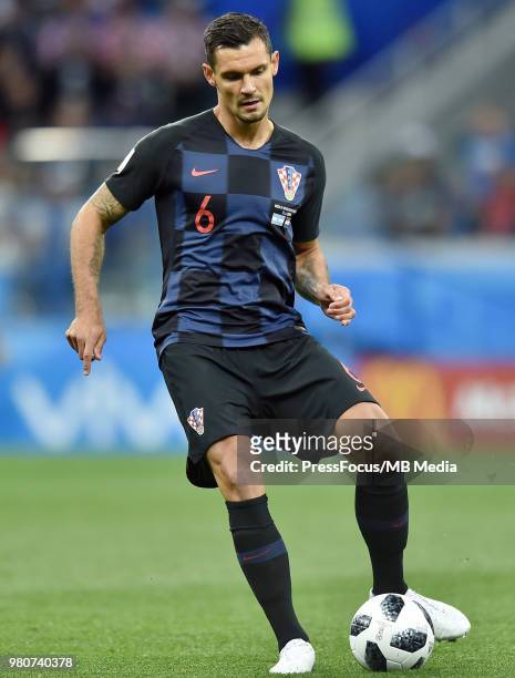 Dejan Lovren of Croatia in action during the 2018 FIFA World Cup Russia group D match between Argentina and Croatia at Nizhniy Novgorod Stadium on...