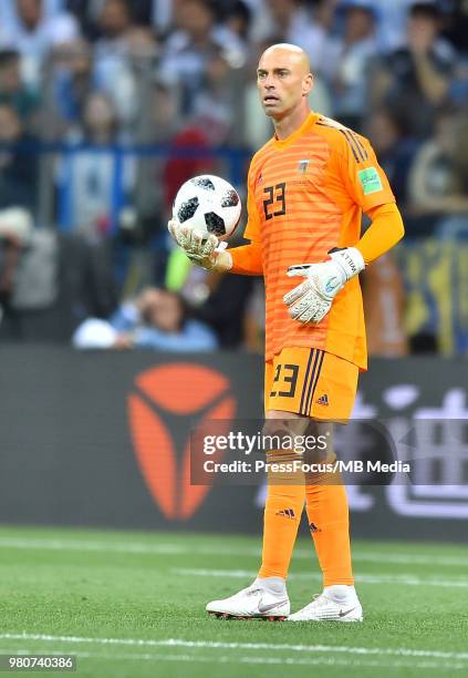 Wilfredo Caballero of Argentina in action during the 2018 FIFA World Cup Russia group D match between Argentina and Croatia at Nizhniy Novgorod...