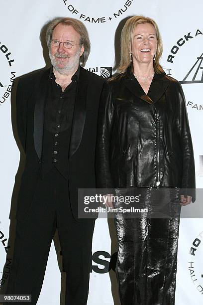 Benny Andersson and Anni-Frid Prinsessan Reuss of ABBA attend the 25th Annual Rock and Roll Hall of Fame Induction Ceremony at Waldorf=Astoria on...