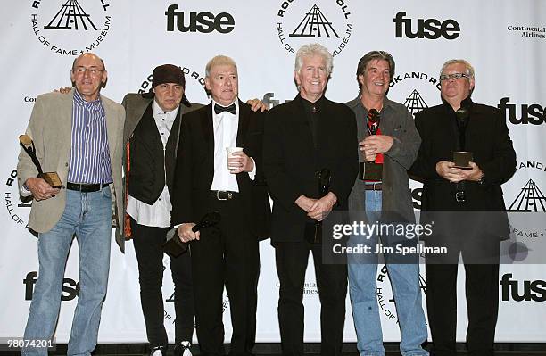 Musician Steven Van Zandt with Inductees Bernie Calvert, Bobbie Elliiot, Graham Nash, Eric Haydock and Terry Sylvester of The Hollies attend the 25th...