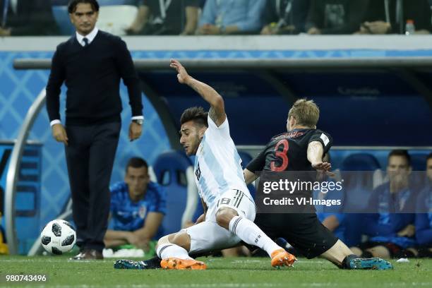 Eduardo Salvio of Argentina, Ivan Strinic of Croatia during the 2018 FIFA World Cup Russia group D match between Argentina and Croatia at the...