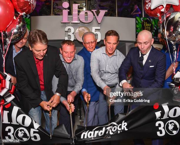 Mayor Andrew "FoFo" Gilich, Mike Barlow, Phil Juliano, George Papanier and Armando Christian Perez aka Pitbull celebrate the grand opening of iLov305...