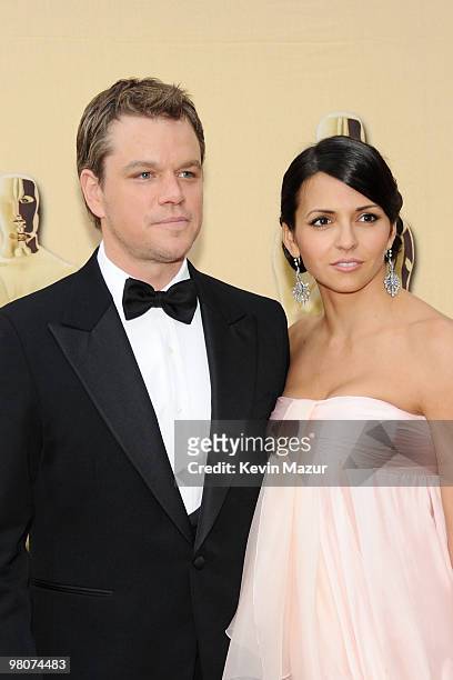 Actor Matt Damon and wife Luciana Damon arrive at the 82nd Annual Academy Awards at the Kodak Theatre on March 7, 2010 in Hollywood, California.