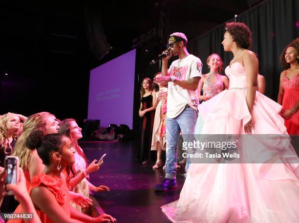 Rapper Silento performs onstage with Jillian Estell at Jillian Estell's red carpet birthday party with a purpose benefitting The Celiac Disease...