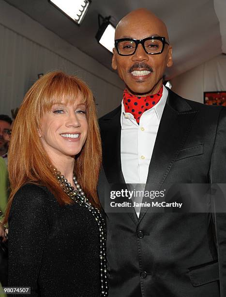 Comedian Kathy Griffin and RuPaul arrive at the 18th Annual Elton John AIDS Foundation Oscar party held at Pacific Design Center on March 7, 2010 in...