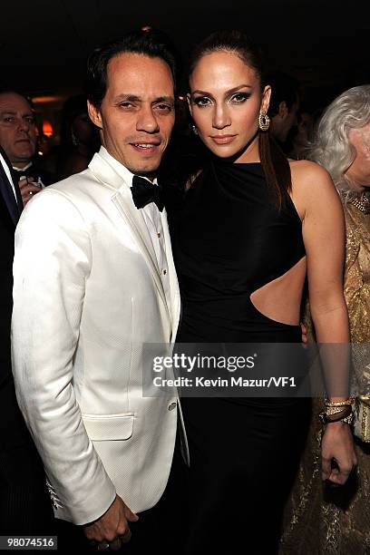 Singers Marc Anthony and Jennifer Lopez attend the 2010 Vanity Fair Oscar Party hosted by Graydon Carter at the Sunset Tower Hotel on March 7, 2010...