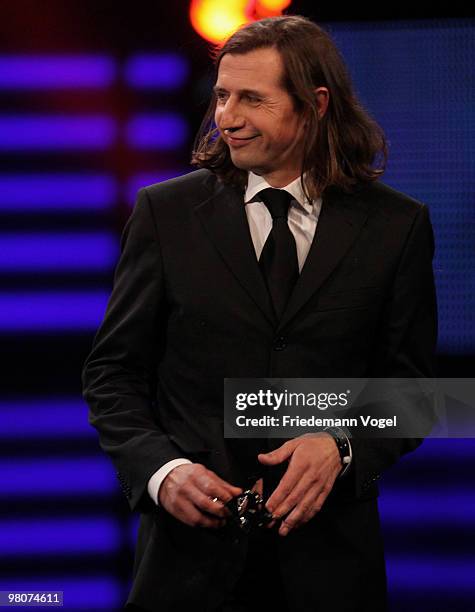 Klaus Stern poses at the Adolf Grimme Awards on March 26, 2010 in Marl, Germany. Klaus Stern received the award for his film 'Henners Traum'.