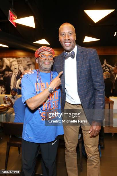 Legend Bruce Bowen and Spike Lee are seen during the NBA Draft Reception at the 40/40 Club on June 21, 2018 at Barclays Center in Brooklyn, New York....