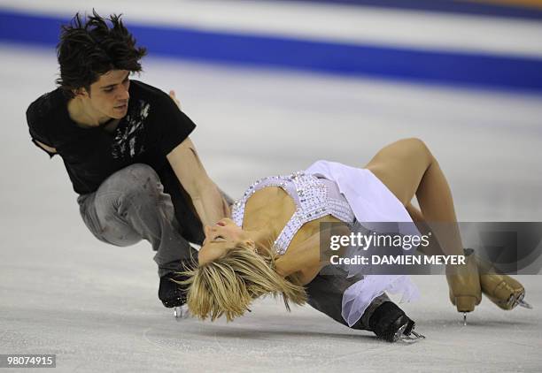 Britain's Sinead Kerr and John Kerr perform their free dance during the Ice Dance competition at the World Figure Skating Championships on March 26,...