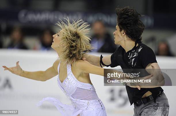 Britain's Sinead Kerr and John Kerr perform their free dance during the Ice Dance competition at the World Figure Skating Championships on March 26,...