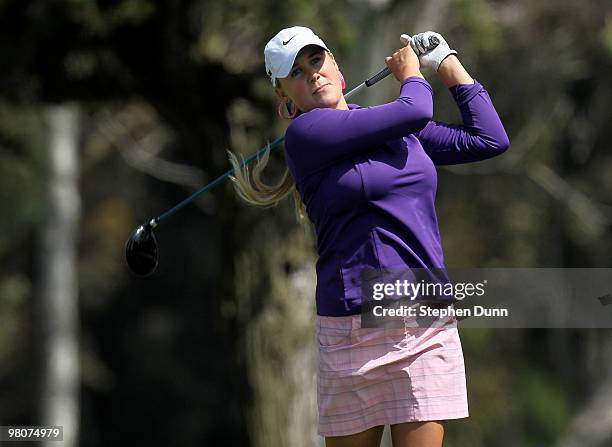 Amanda Blumenherst hits her tee shot on the seventh hole during the second round of the Kia Classic Presented by J Golf at La Costa Resort and Spa on...