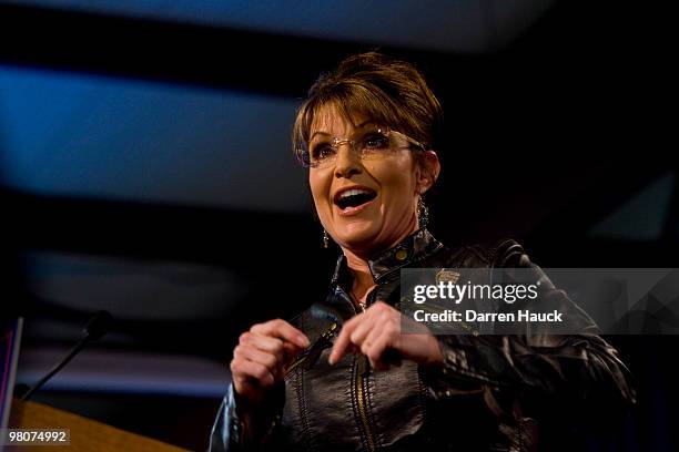 Former Alaska Gov. Sarah Palin speaks to the crowd during a campaign rally for Sen. John McCain at Pima County Fairgrounds on March 26, 2010 in...