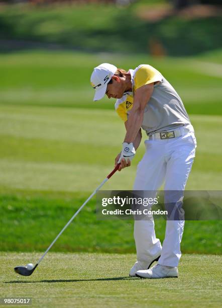 Camilo Villegas of Colombia plays a shot during the second round of the Arnold Palmer Invitational presented by MasterCard held at Bay Hill Club and...