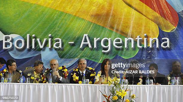 Bolivia's YPFB and President Carlos Villega, Bolivia's Hydrocarbons Minister Fernando Vincenti, Energia Argentina S.A. Chairman Exequiel Espinosa,...