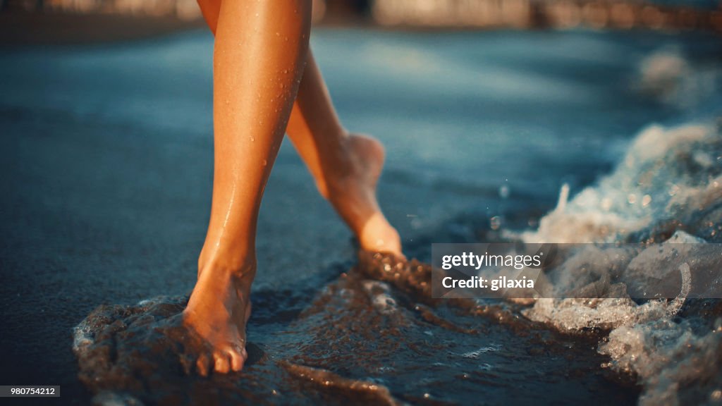 Walking on the beach.