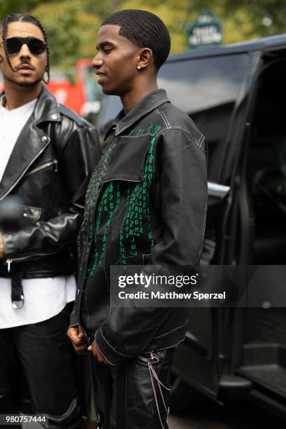 Quincy Brown and Christian Combs are seen on the street during Paris Men's Fashion Week S/S 2019 wearing Rick Owens on June 21, 2018 in Paris, France.