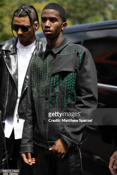 Quincy Brown and Christian Combs are seen on the street during Paris Men's Fashion Week S/S 2019 wearing Rick Owens on June 21, 2018 in Paris, France.