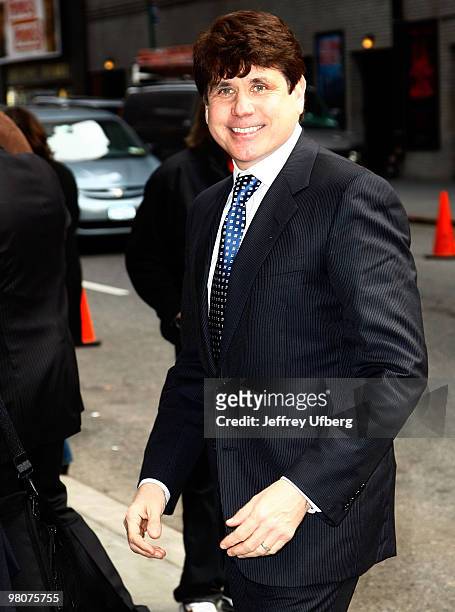 Ex-Governor Rod Blagojevich visits "Late Show With David Letterman" at the Ed Sullivan Theater on March 10, 2010 in New York City.
