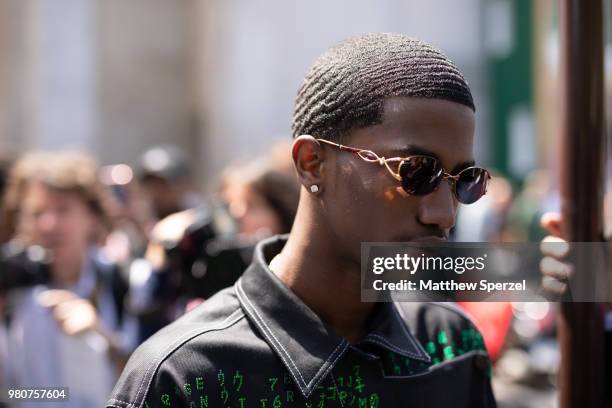 Christian Combs is seen on the street during Paris Men's Fashion Week S/S 2019 wearing Rick Owens on June 21, 2018 in Paris, France.