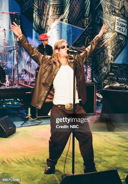 Episode 1619 -- Pictured: Musical guest Kid Rock performs on June 04, 1999 --